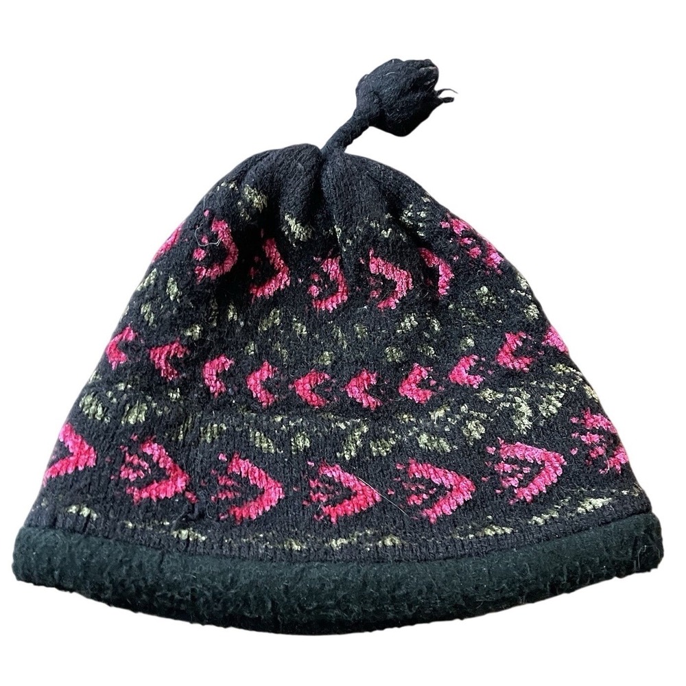 VTG Turtle Fur Wool Blend Beanie Hat Tassel‎ Pom Winter Floral USA Lined Winter